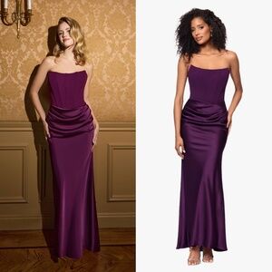NEW Betsy & Adam PLUM Debra STRAPLESS Bustier SCUBA CREPE & SATIN Draped GOWN 4